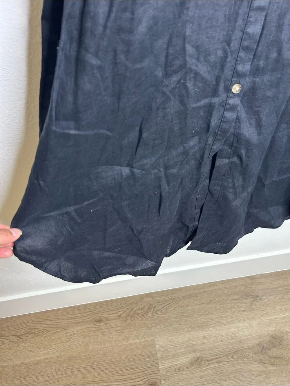 Banana Republic 100% Linen Black Asymmetrical Button Down Shirt Dress - Picture 12 of 15